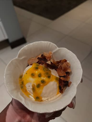 Passionfruit panna cotta with coconut chips