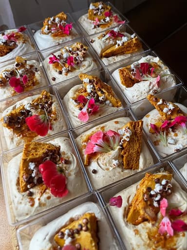 Curated dessert boxes with honeycomb and edible flowers